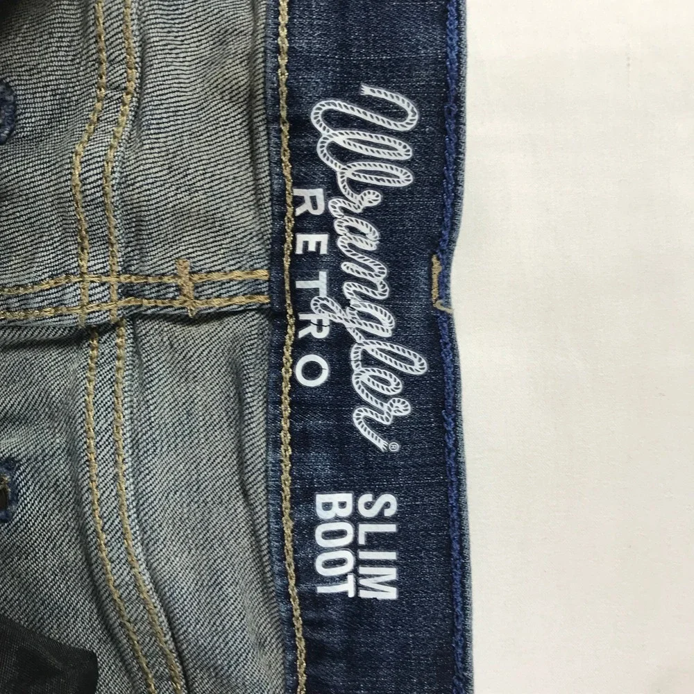 Wrangler Retro Slim Boot Men Blue Jeans 31x34 Medium Wash 10WLT7LY Stretch Denim